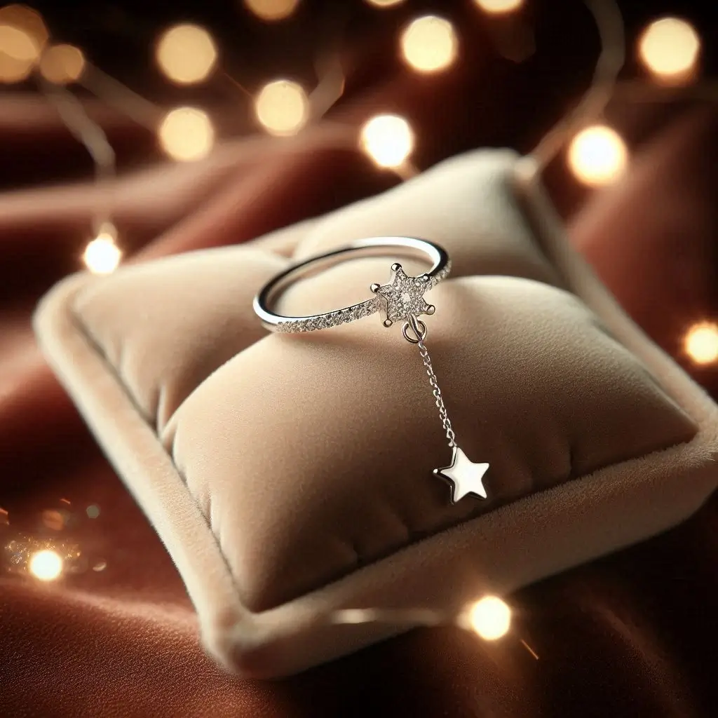 une bague avec petite chaîne et une étoile au bout